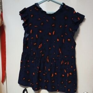 Navy Blue and Orange Ruffle Sleeve Top
